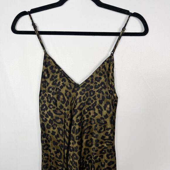Zara XSmall XS Green Black Leopard Print Slip Mini Dress Cinched VNeck Animal - Picture 6 of 11